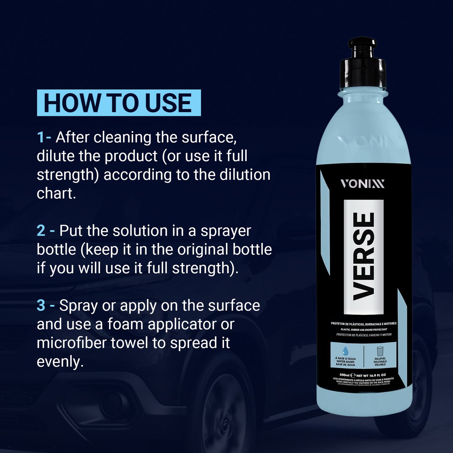 Vonixx - Verse Automotive Surface Protector Multipurpose Car Dressing for Plastic and Rubber