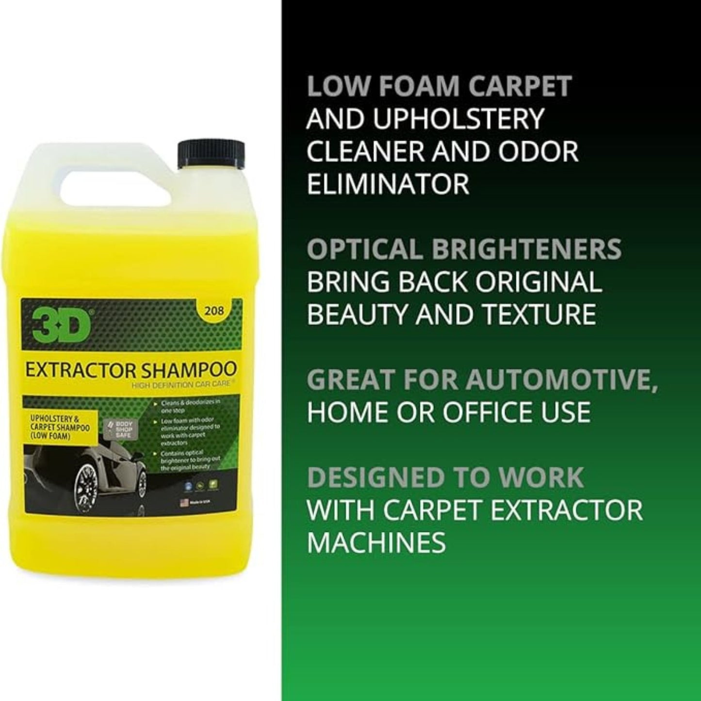 3D - Extractor Shampoo Cleans and Deodorizes Cloth, Fabric, Carpet and Upholstery in one step. - Briggs Detailing Solutions