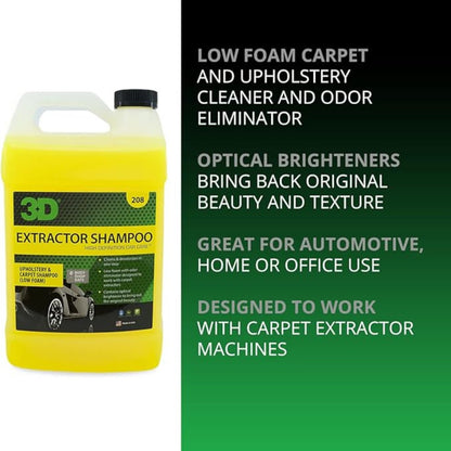 3D - Extractor Shampoo Cleans and Deodorizes Cloth, Fabric, Carpet and Upholstery in one step. - Briggs Detailing Solutions